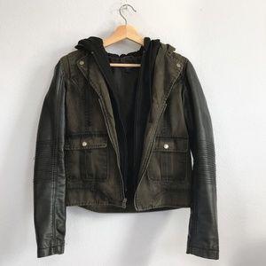 American Eagle Army Green Utility & Leather Jacket